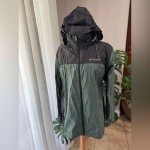 Columbia Men’s Medium‎ Green & Black Hooded Rain Jacket Windbreaker Lightweight
